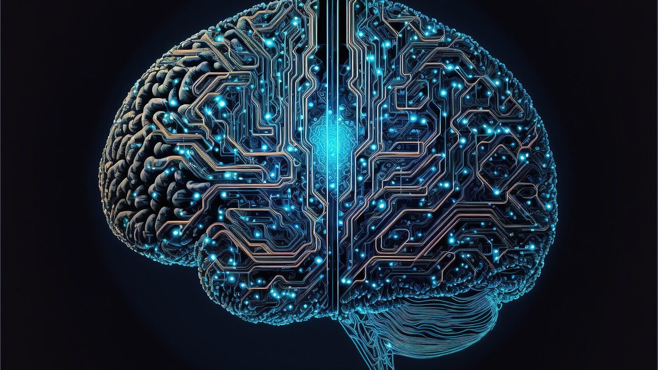 Illustration d'un cerveau formé de circuits électroniques, symbole de l'IA Mistral Large 4